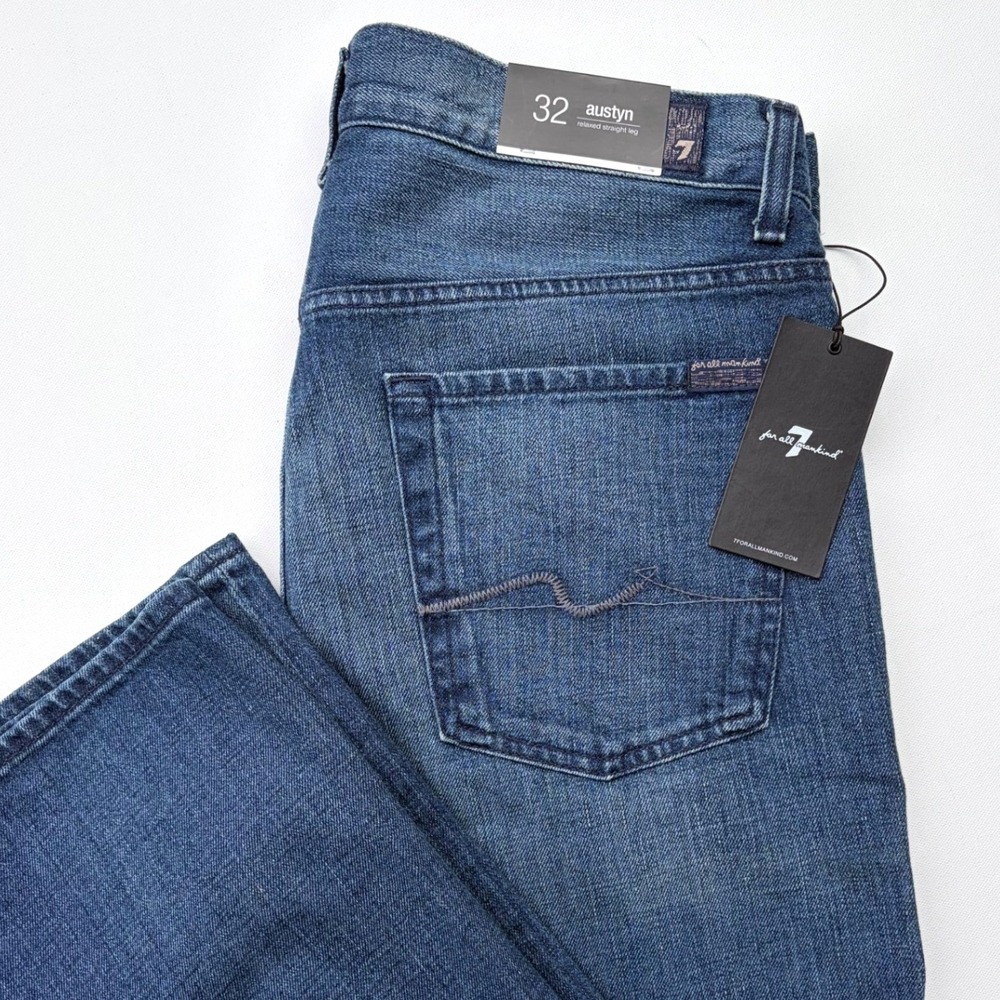 NWT 7 For All Mankind Austyn Relaxed Straight Leg Mens Jeans 32 Blue Medium Wash